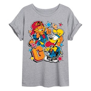 Women's - Garfield - Garf Odie Stickers Oversized Graphic T-Shirt - 1 of 4