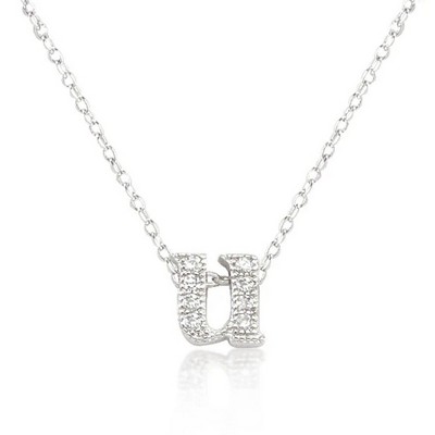 ShineHigh Micro-Pavé Initial Pendant Necklaces – Rhodium-Plated Cubic Zirconia Letter Charms on 16" Chains with Extenders