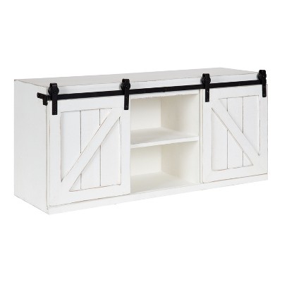 Kate and Laurel Cates Decorative Wood Wall Storage Cabinet with Sliding Barn Doors, 30x10x14, White