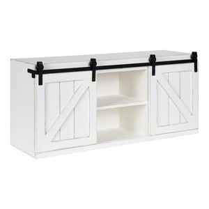 Kate and Laurel Cates Decorative Wood Wall Storage Cabinet with Sliding Barn Doors, 30x10x14, White - 1 of 4