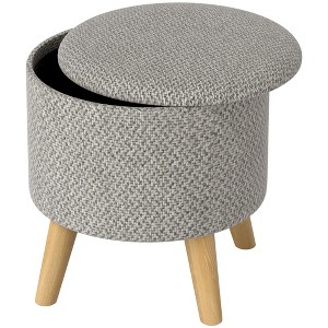 Aghana Digitals Multifunctional Gray Storage Ottoman: Linen Upholstered Footrest with Padded Seat, - 1 of 4