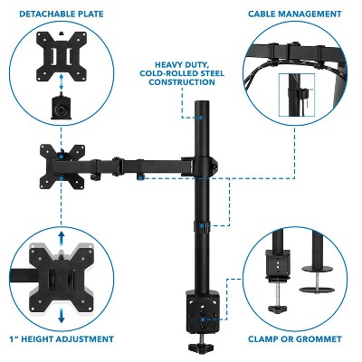Black Adjustable Single Monitor Arm Desk Mount