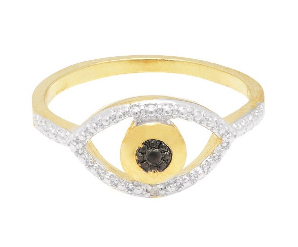 0.01 CT.T.W. Round-Cut Diamond Accent Evil Eye Design Prong Set Ring 18K Gold Overlay (Size 7)