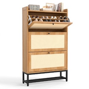 QingMoon Entryway Shoe Cabinet, Wood Shoe Rack, Modern Freestanding Shoe Storage Organizer with 3 Flip-Front Drawers for Hallway, Foyer - 1 of 4