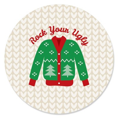 Big Dot of Happiness Ugly Sweater - Holiday and Christmas Party Circle Sticker Labels - 24 Count