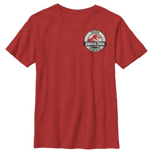 Boy's Jurassic Park Ranger Cream Logo Badge T-shirt - Red - Medium : Target