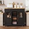 Mobile Kitchen Island Cart with Storage & Drop Leaf - Rolling Kitchen Cabinet with Drawer, Shelf & Spice Rack, Wood Dining Room Furniture (Black) - 2 of 4