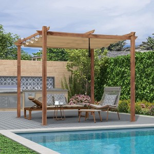 PURPLE LEAF 10' x 13' Outdoor Pergola with Retractable Sun Shade Canopy Patio Metal Shelter for Garden Porch Wood Grain Frame Gazebo - 1 of 4