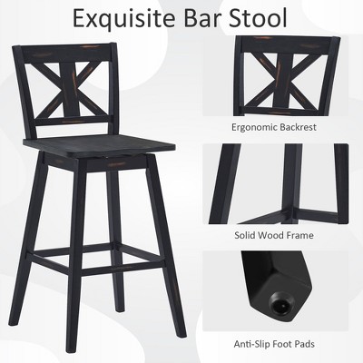 Set of 2 Black Swivel Rubber Wood Bar Stools