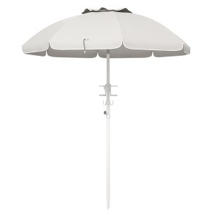 Outsunny 5.7' Beach Umbrella with Cup Holders, Hooks, Vented Canopy, Portable Outdoor Umbrella - 1 of 4