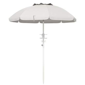 Outsunny 5.7' Beach Umbrella with Cup Holders, Hooks, Vented Canopy, Portable Outdoor Umbrella