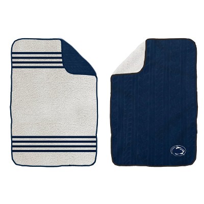 NCAA Penn State Nittany Lions Cable Knit Embossed Logo with Sherpa Stripe Throw Blanket