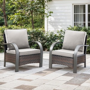 Buenhomino Cushioned Outdoor Wicker Rattan Chair Set Patio Furniture Backyard Seat - 1 of 4