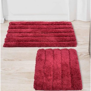 Home Mart Goods 2 Piece Set Soft Plush Thick Burgundy Red Solid Striped Bathroom Mat - 1 of 4