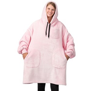 PAVILIA Wearable Blanket Hoodie Adults, Faux Shearling Cozy Oversized Hooded Sweatshirt, Warm Fleece Two Pockets - 1 of 4