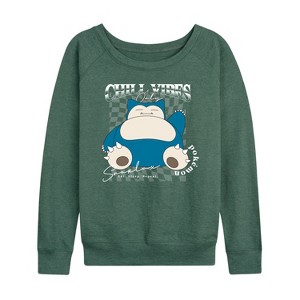 Women's - Pokémon - Snorlax Chill Vibes Lightweight French Terry Wide Neck Long Sleeve Shirt - 1 of 4