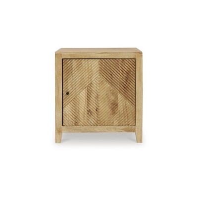 Light Brown Mango Wood Accent Cabinet with Fluted Door