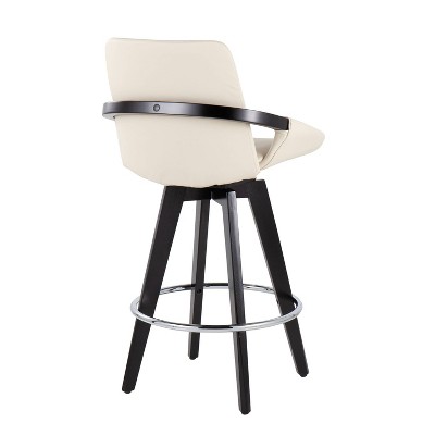 Cosmo Cream Faux Leather Swivel Counter Stools with Dark Wood Legs, Set of 2