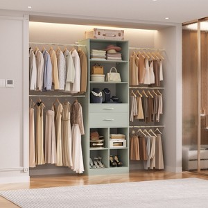 Besiost 8FT Closet Organizer with Wood Drawers and Cubbies, Adjustable Closet System with 5 Hanging Rods - 1 of 4