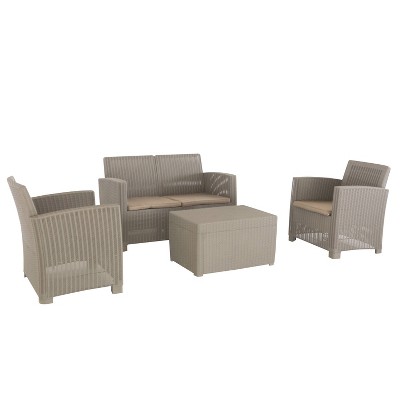 Alta 4pc All Weather Faux Rattan Seating Set with Cushions - Gray - DUKAP