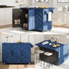 Wooakway 51"W Farmhouse Kitchen Island Cart with Drop Leaf in Navy Blue 3D Wave Stripes Ash Veneer on Wheels with Storage - 4 of 4