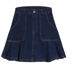 Girls Denim Skirts with Side Pockets Pleated Hem Skirts Casual Mini Denim Skirts - 1 of 4