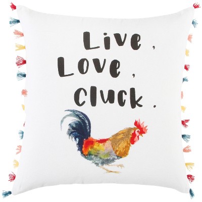 20"x20" Oversize 'Live Love Cluck' Poly Filled Throw Pillow - Rizzy Home: Embroidered, Tasseled, Cotton Canvas