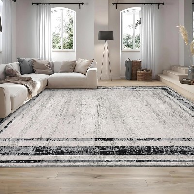 10x13 Large Washable Area Rug – Modern Minimalist Distressed Non-Slip Low Pile Stain-Resistant Floor Carpet for Bedroom, Dining, Playroom, Gray
