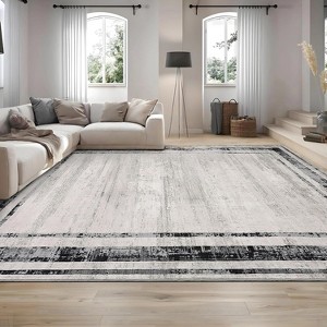 10x13 Large Washable Area Rug – Modern Minimalist Distressed Non-Slip Low Pile Stain-Resistant Floor Carpet for Bedroom, Dining, Playroom, Gray - 1 of 4