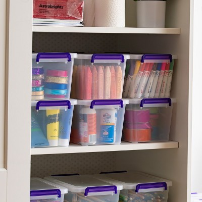 Clear and Purple Stackable BPA-Free Plastic Storage Bins with Handles, 5.4 Quart, 6 Pack
