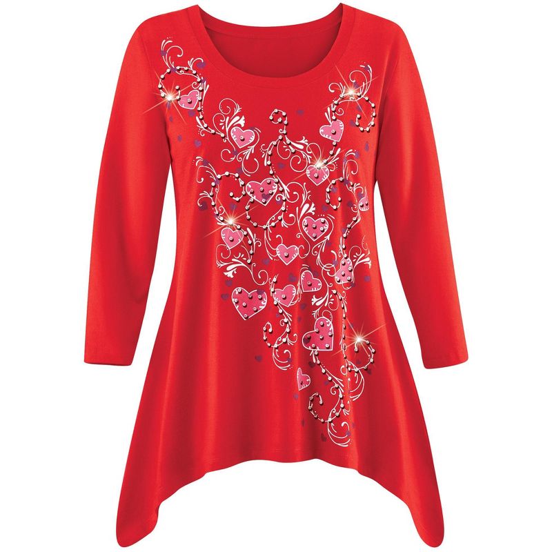 Collections Etc Cascading Valentine's Day Red Sharkbite Tunic, 3 of 5