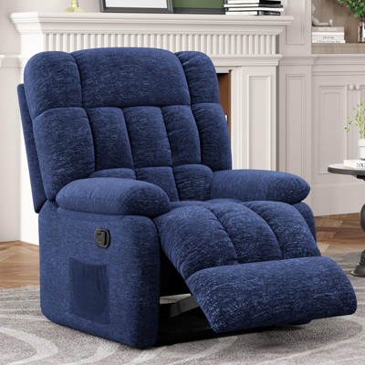 FURNIinspire Sofas Upholstered Rocker Recliner Sofas with Side Pocket, Ergonomic 110°-160°Adjustable Recliner Sofas, Blue,39"*36"*42"