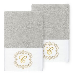 Linum Home Textiles 100% Turkish Cotton MONICA Gold Thread 2PC Embellished Hand Towel Set - 1 of 3