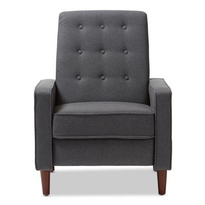 Mid-Century Modern Grey Fabric Wood Base Recliner Chair