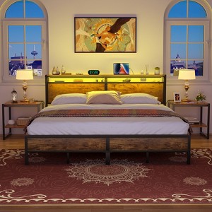 Aheaplus Platform Bed Frame with Charged Station and LED Lights - 1 of 4