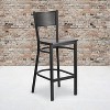 Emma and Oliver Black Metal Grid Back Barstool, Walnut Wood Seat - 2 of 4