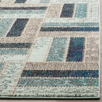 Reversible Grey/Blue Synthetic Hand-Knotted Area Rug, 59"x84"