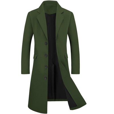 Lars Amadeus Men's Winter Single-Breasted Notched Lapel Long Overcoat