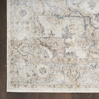 Silver Grey Medallion Low Pile Washable Area Rug