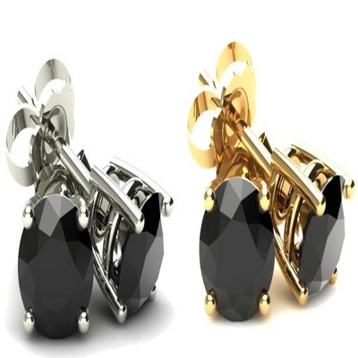Pompeii3 1.00Ct Round Heat Treated Black Diamond 14K White Or Yellow Gold Studs Earrings in Basket Setting