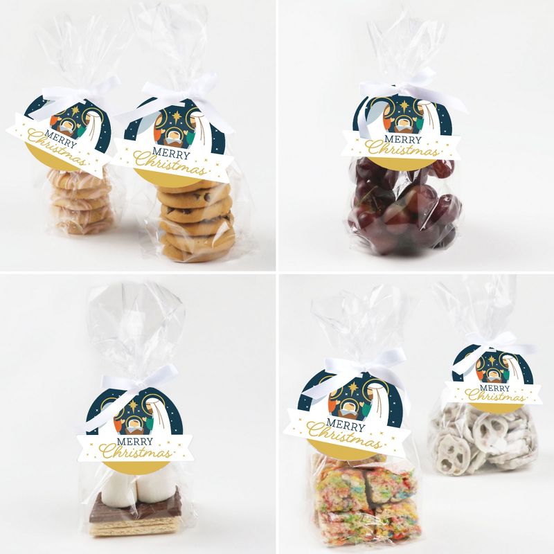 Big Dot of Happiness Holy Nativity - Manger Scene Religious Christmas Clear Goodie Favor Bags - Treat Bags With Tags - Set of 12, 5 of 9