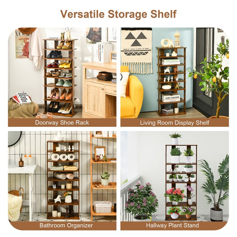Costway Patented 7-Tier Double Shoe Rack Free Standing Shelf Storage Tower Rustic Brown, 4 of 11