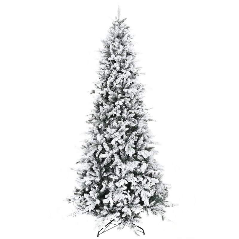 HOMCOM 9 FEET Pine Snow Flocked Artificial Christmas Tree with 616 Realistic Cedar Branches, Auto Open, Home Holiday Decoration, Green, 4 of 7