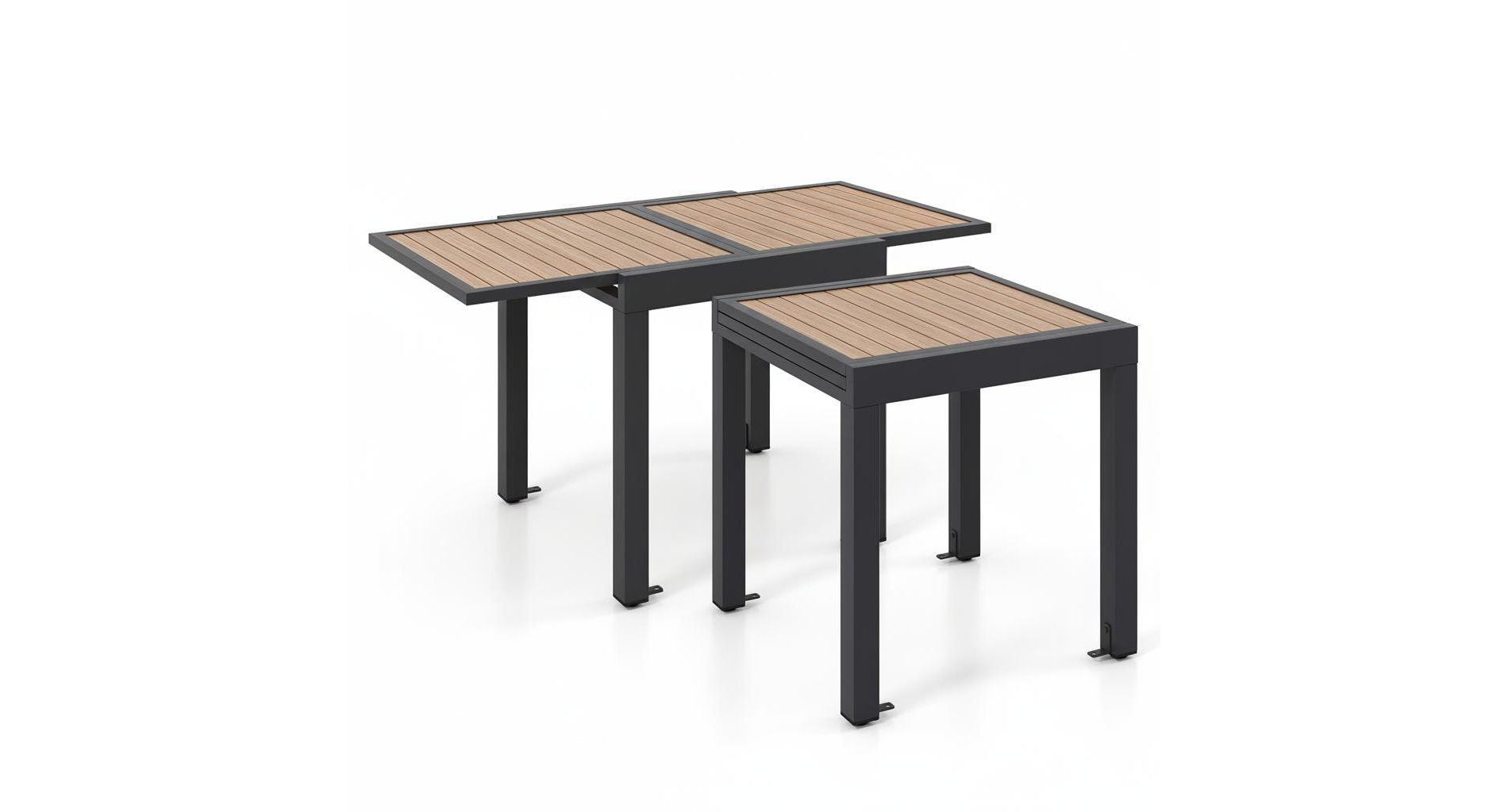 Gymax Extendable Patio Table for 4-6 People Wood-Like Aluminum Outdoor Dining Table with Stable Legs Rectangular Table