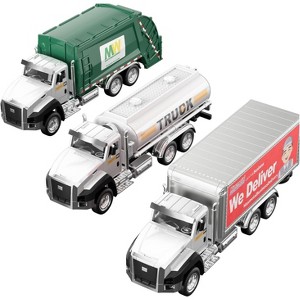 TEMI 3 Pack of Diecast City Transport Vehicles, Garbage, Tanker, Express Delivery, 1/50 Scale Metal Collectible Models With Opening Doors - 1 of 3