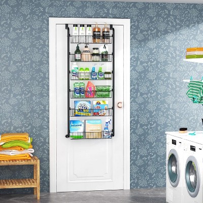 LunaLulinlk Pantry Organizer, 6-Tier Pantry Storage, Metal Hanging Spice Rack for Kitchen,Bathroom, Back of Door Seasoning Rack, Black
