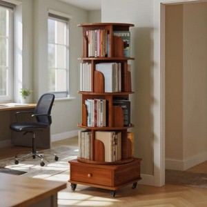 Yinvani Rotating Bookshelf for Small Space, 6 Tier Bookcase Storage Rack with Wheels, for Bedroom, Living Room, Study Room - 1 of 4