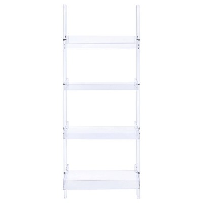Modern White Acrylic 72'' Ladder Bookcase with 4 Shelves