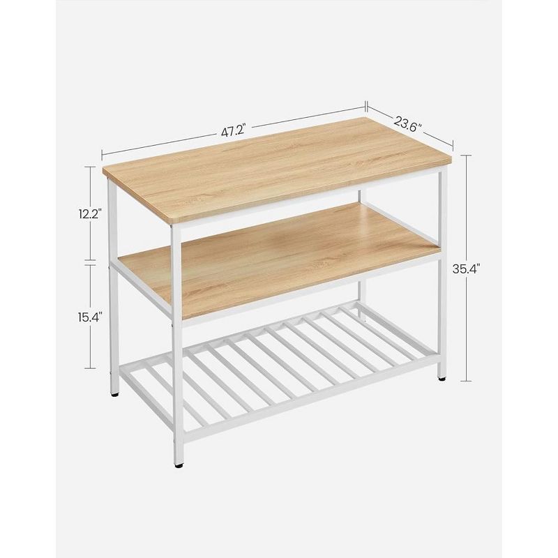 VASAGLE Kitchen Island with 3 Shelves, 47.2 Inches Kitchen Shelf with Large Worktop, Stable Steel Structure, Industrial, Easy to Assemble, 3 of 10