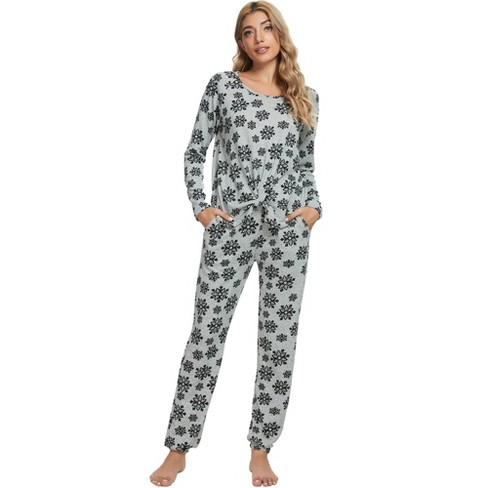 Cheibear Women's Sleepwear Lounge Soft Nightwear With Pockets Long Sleeve  Pajama Set Gray Small : Target